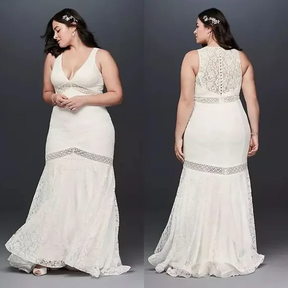 GALINA V-Neck Lace Illusion Wedding Dress, White, NWT, Size 20W - Picture 4 of 14